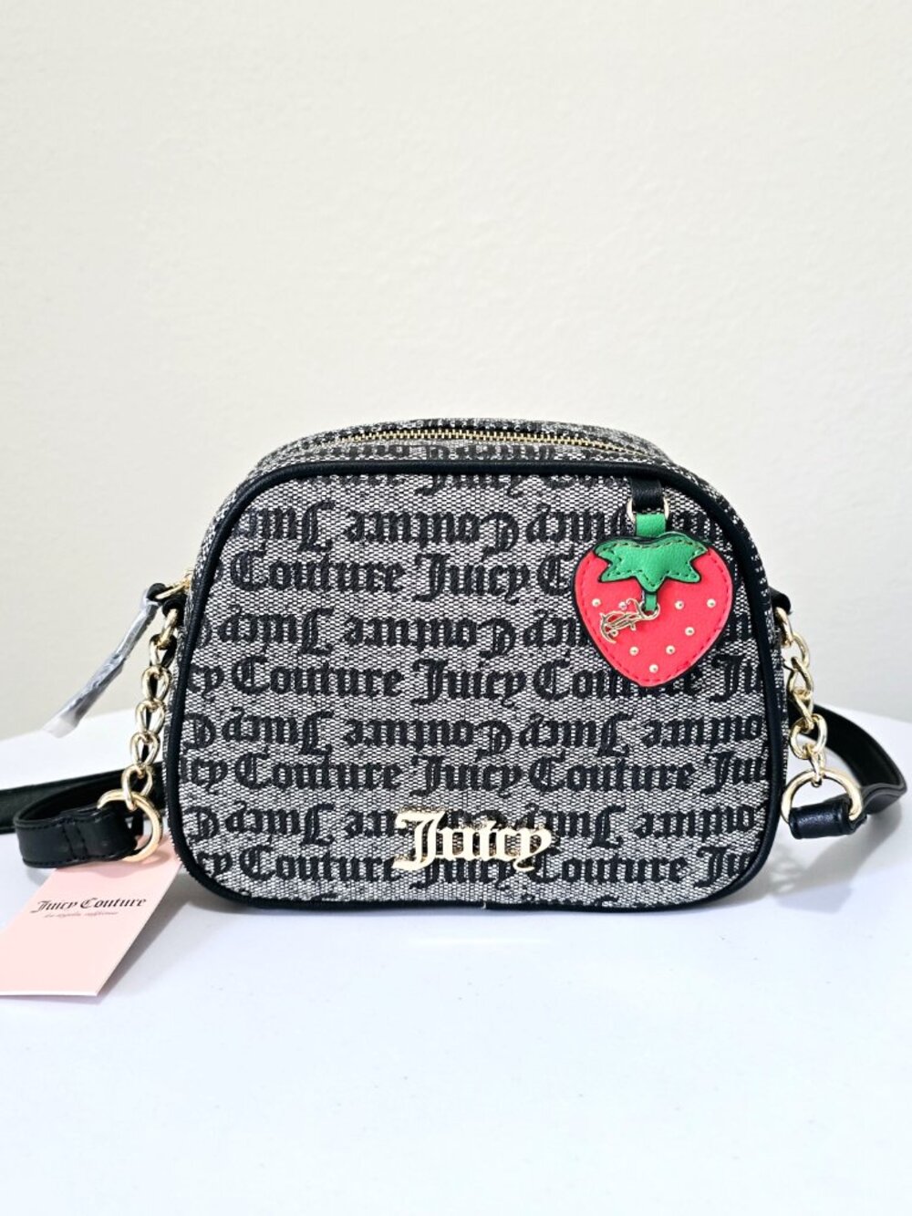 Juicy Couture Freshly Picked Camera Bag Black Beige Monogram NWT
